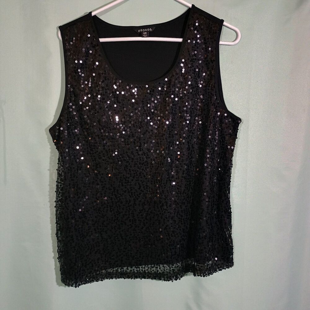 Black Sequin Sleeveless Tank Top – Sparkly Evening Party Blouse for Women